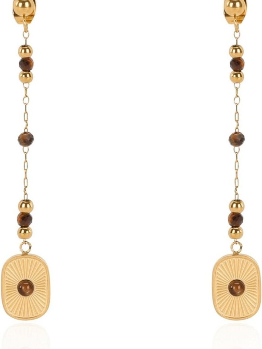 Elegant 14K Gold Plated Mother of Pearl Dangle Earrings with Beaded Accents